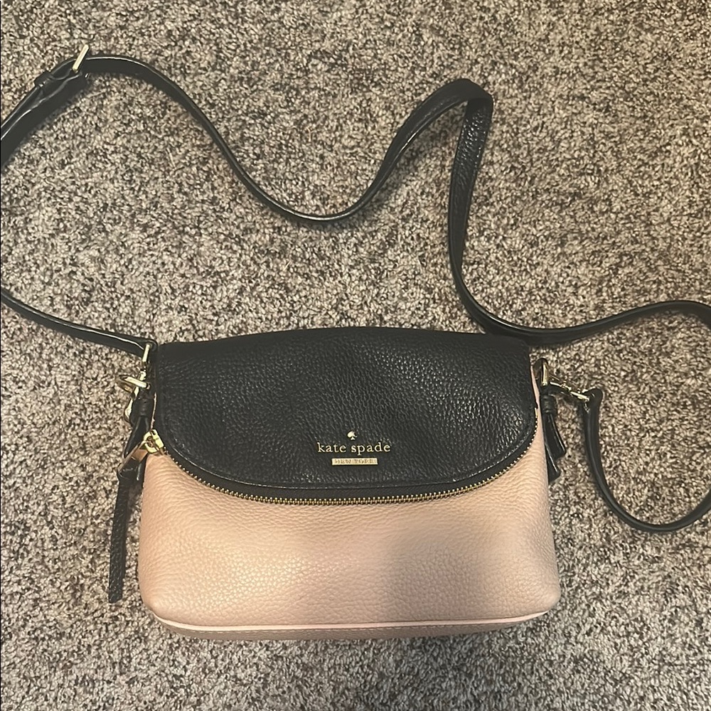 Kate Spade Black and Tan Crossbody Bag with Gold Hardware